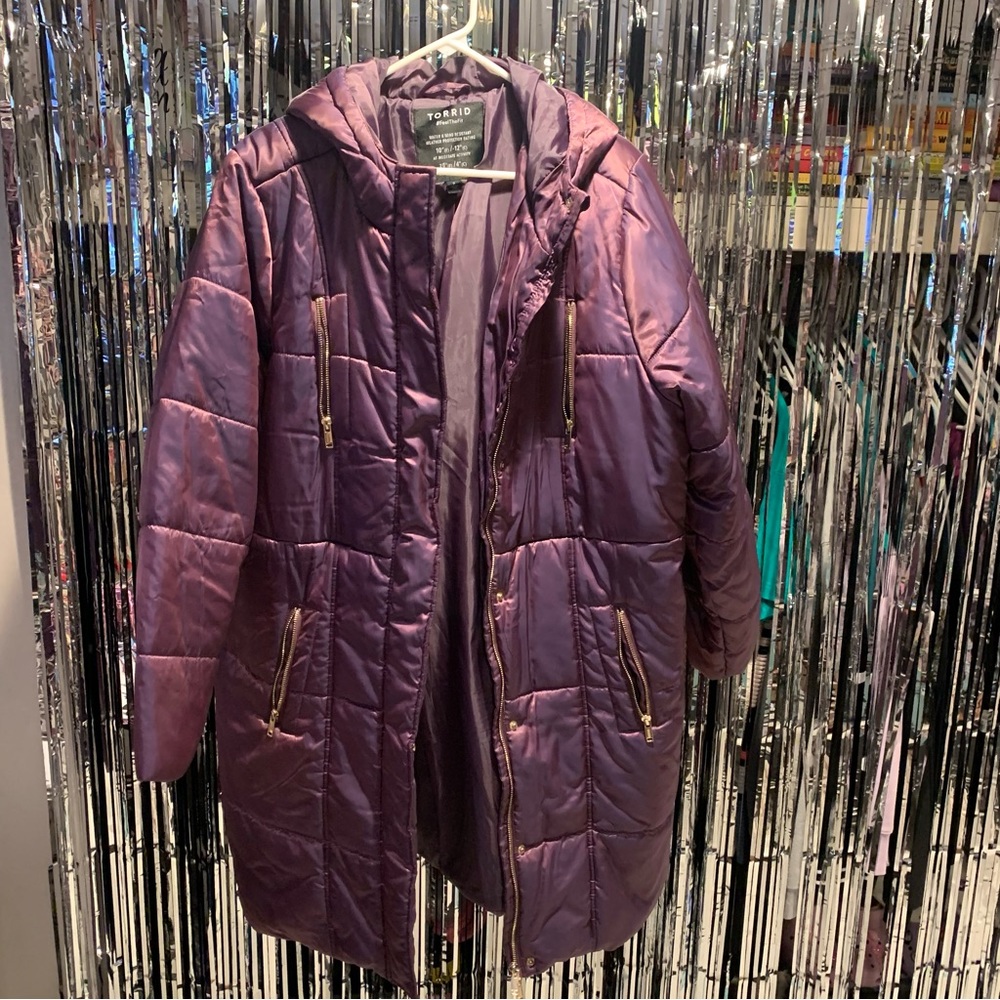 TORRID Purple Nylon Zip Front Puffer Jacket Size 2